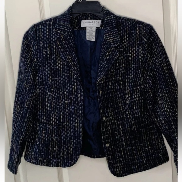 Sag Harbor Petite Womens Size 8P Blue Rainbow Speckled Snap Blazer Jacket - Picture 4 of 9